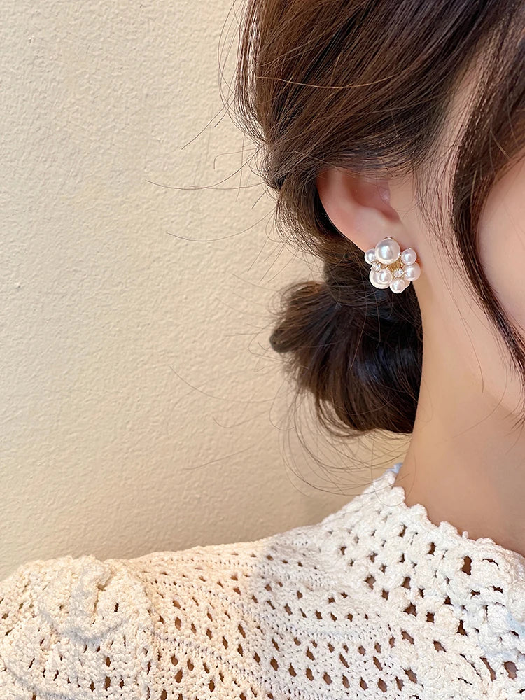 Elegant Romantic Unique Fireworks Pearl Stud Earrings For Woman Korean Fashion Jewelry Party Girl's Lady Temperament Accessories