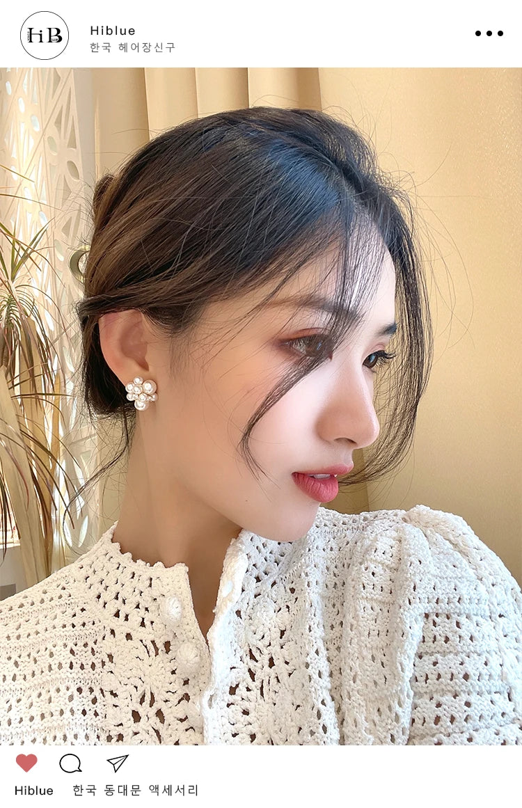 Elegant Romantic Unique Fireworks Pearl Stud Earrings For Woman Korean Fashion Jewelry Party Girl's Lady Temperament Accessories