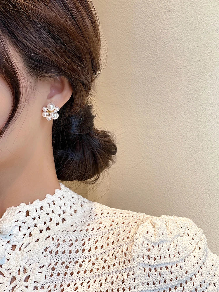 Elegant Romantic Unique Fireworks Pearl Stud Earrings For Woman Korean Fashion Jewelry Party Girl's Lady Temperament Accessories