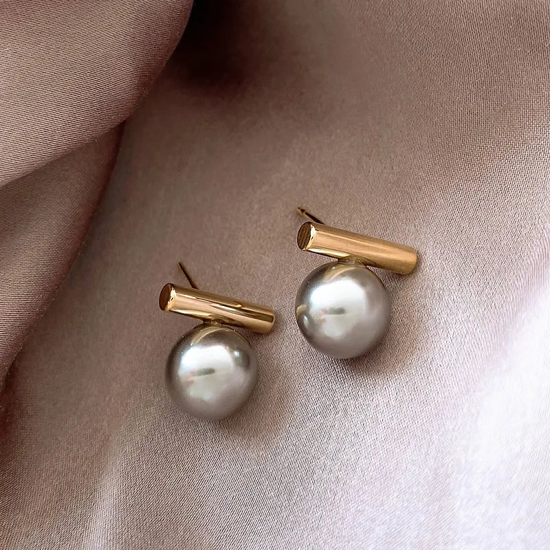 New French Minimalist Grey Imitation Pearl Pendant Earrings 2023 Fashion Jewelry Daily Wear Accessories for Girls Women‘s Party